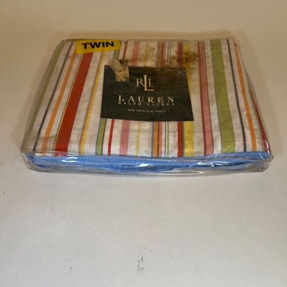 NEW Ralph Lauren Beach Side STRIPE Preppy Rainbow Twin Flat Sheet Made in USA - Picture 4 of 8